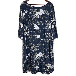 Old Navy Womens 2X Gray Fairycore Shift Dress Ruffle Sleeves Floral Bird Novelty